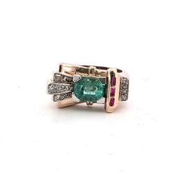 Bague Tank en or jaune, émeraude, rubis et diamants