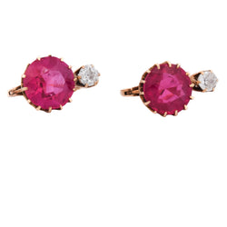 Boucles d'oreilles Dormeuses en or jaune, rubis et diamants