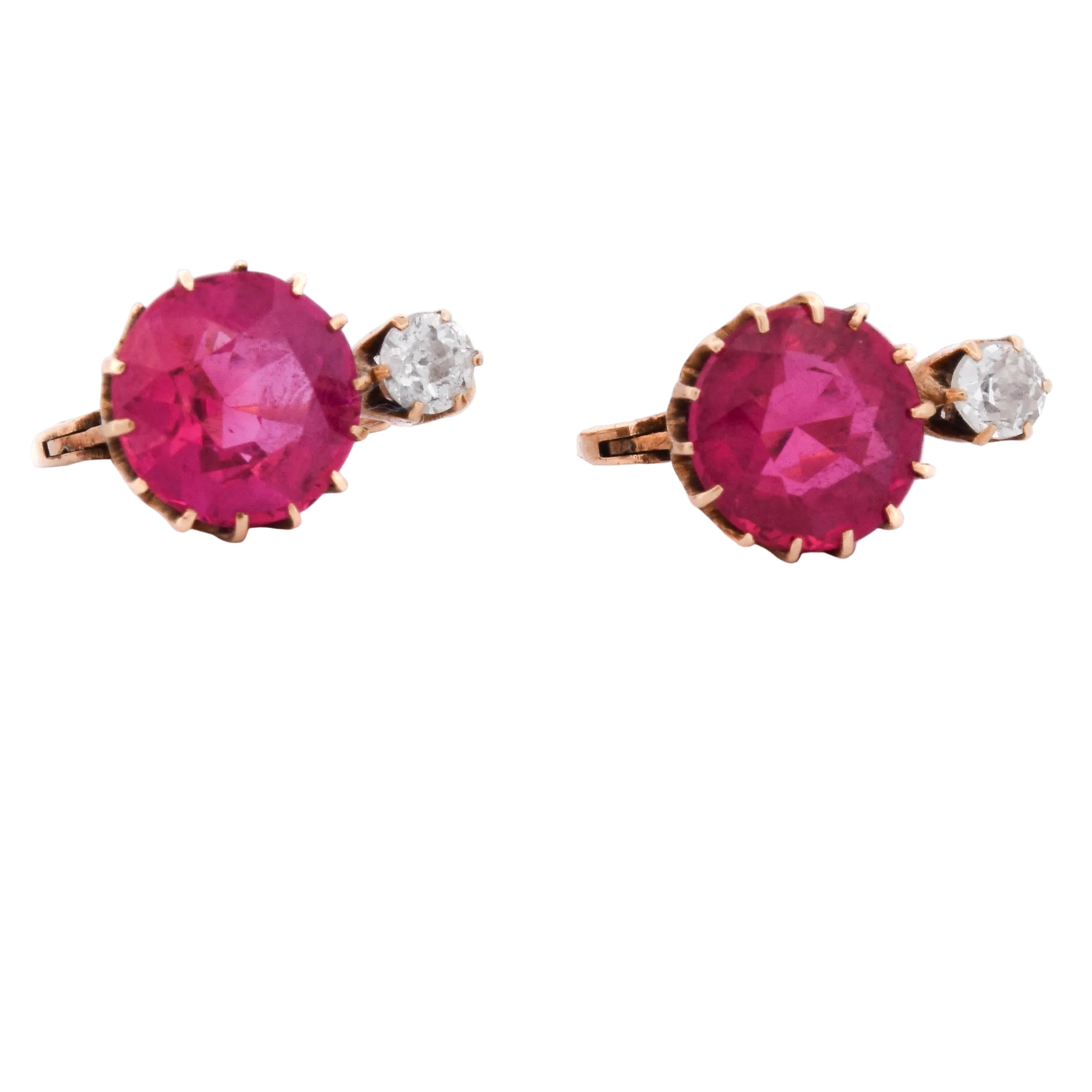 Boucles d'oreilles Dormeuses en or jaune, rubis et diamants