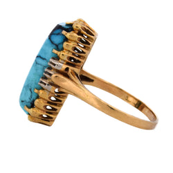 Bague Cocktail en or jaune, turquoise et diamants