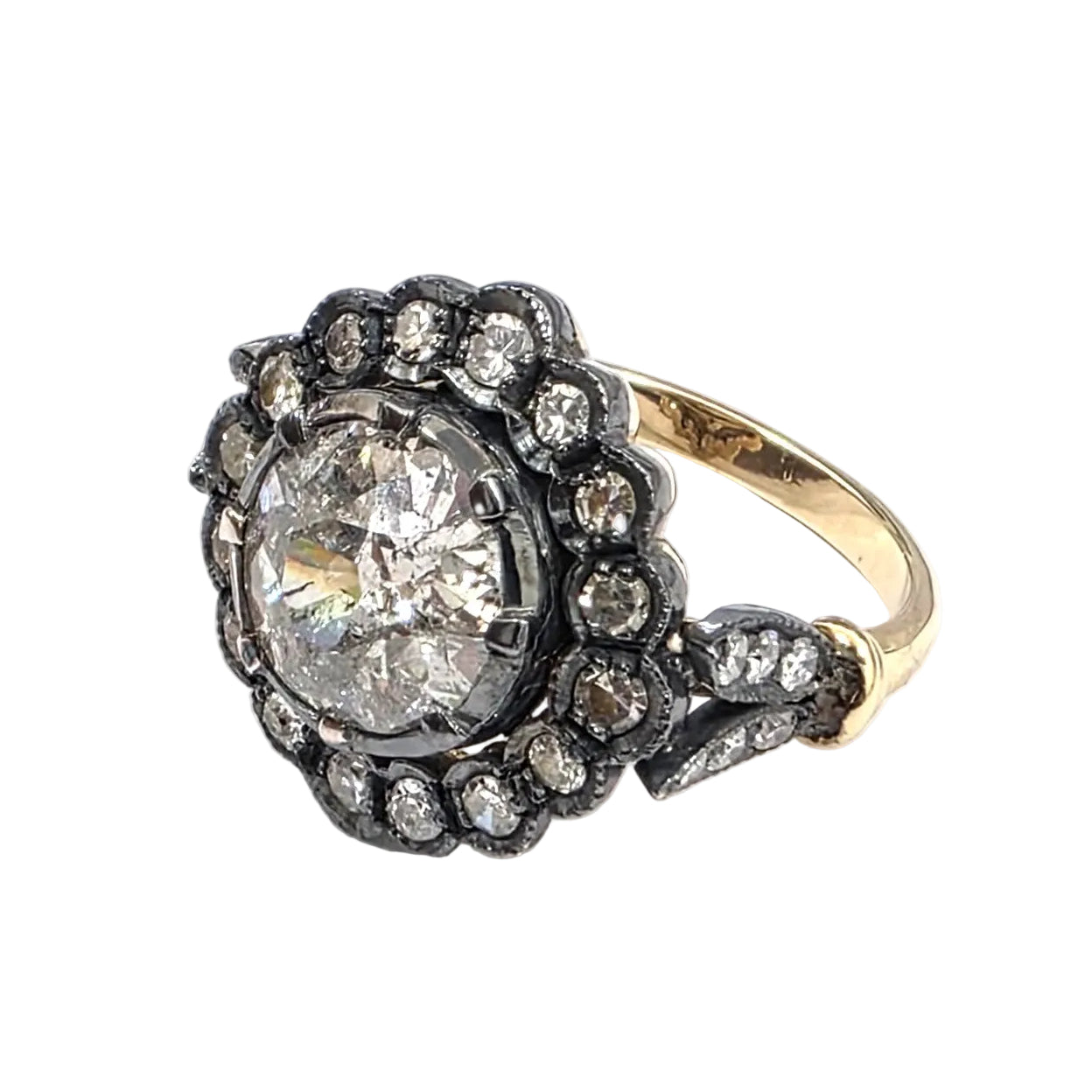 Bague Entourage en or or jaune, argent et diamants