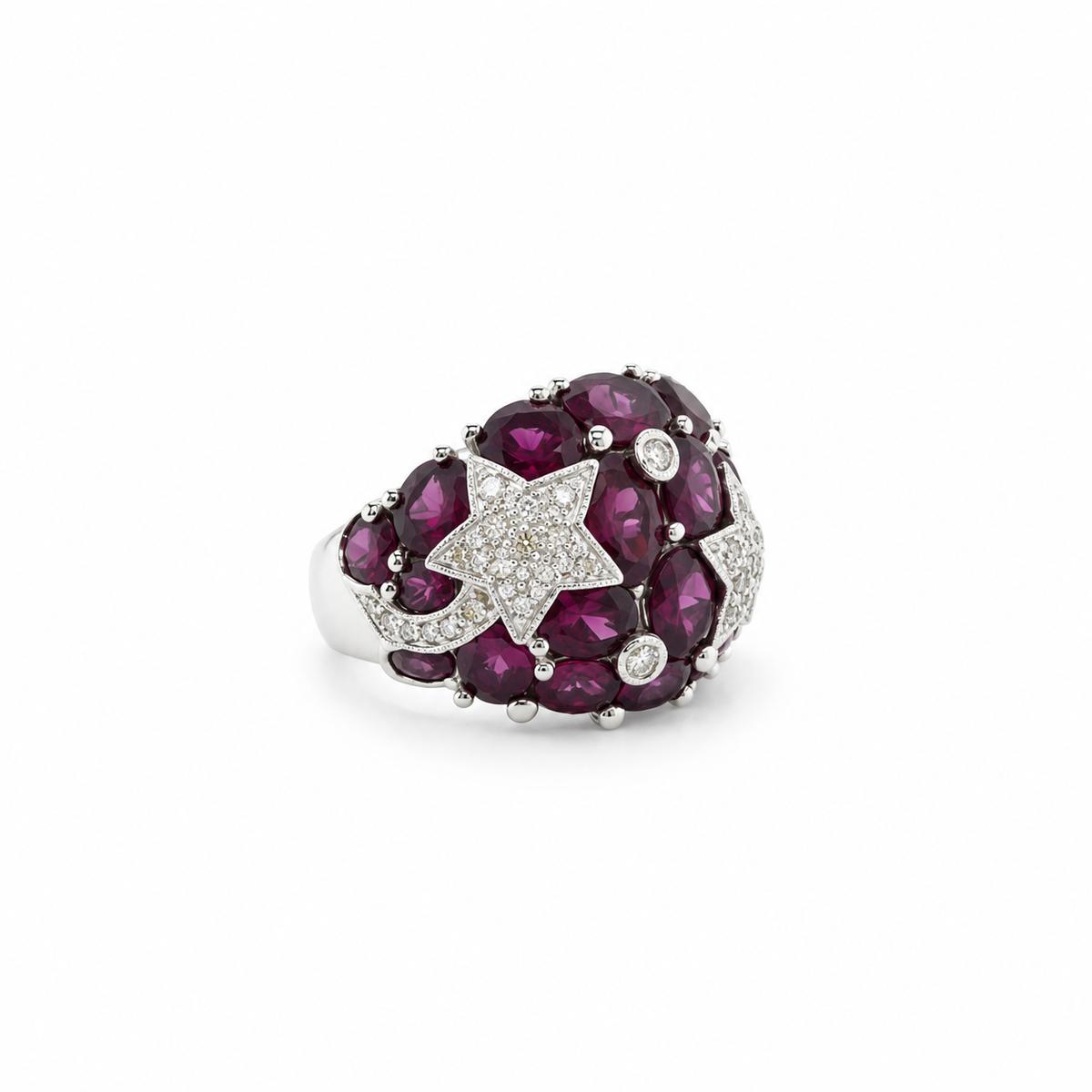 Bague Dôme en or blanc, tourmalines et diamants