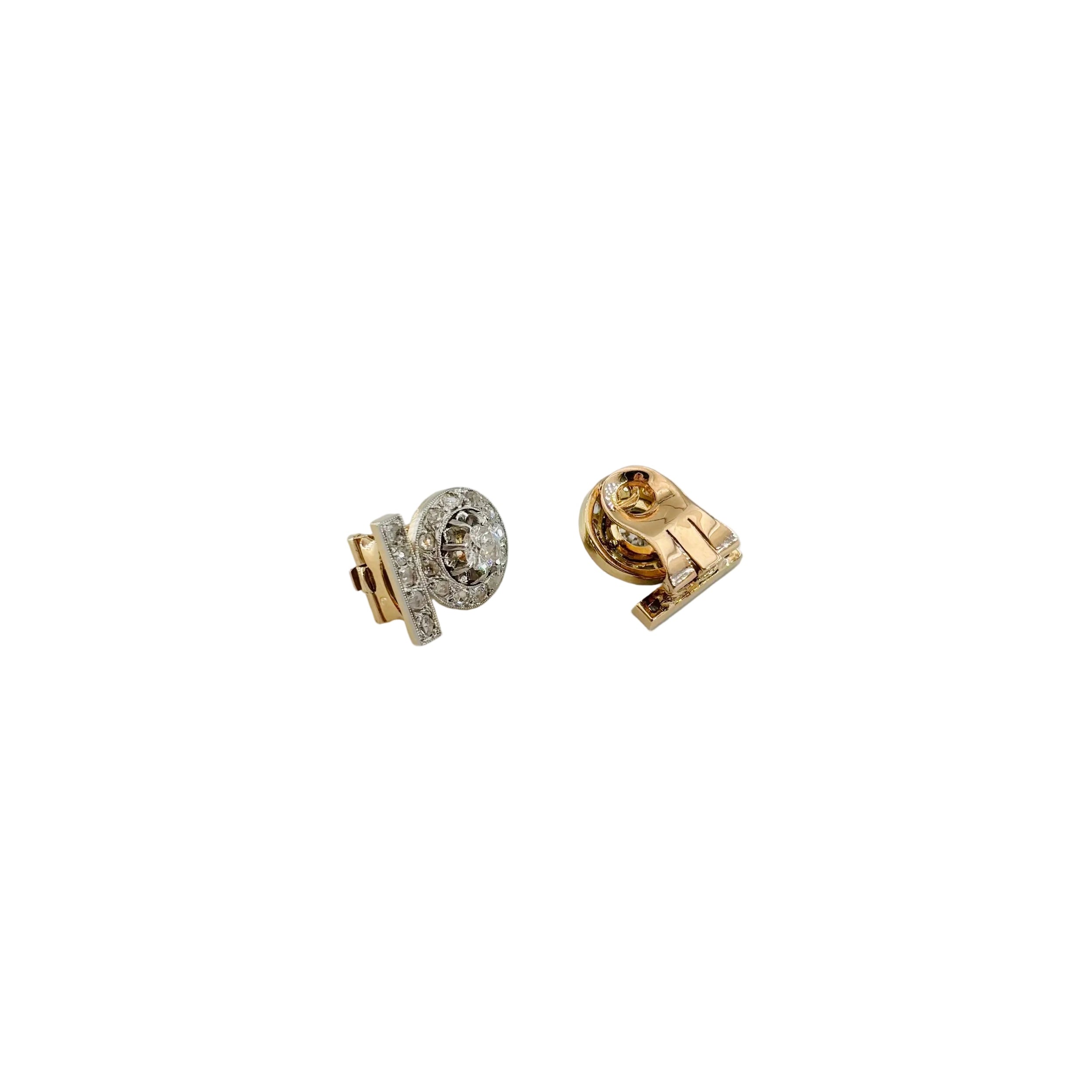 Boucles d'oreilles Clips Art Déco en platine, or jaune et diamants