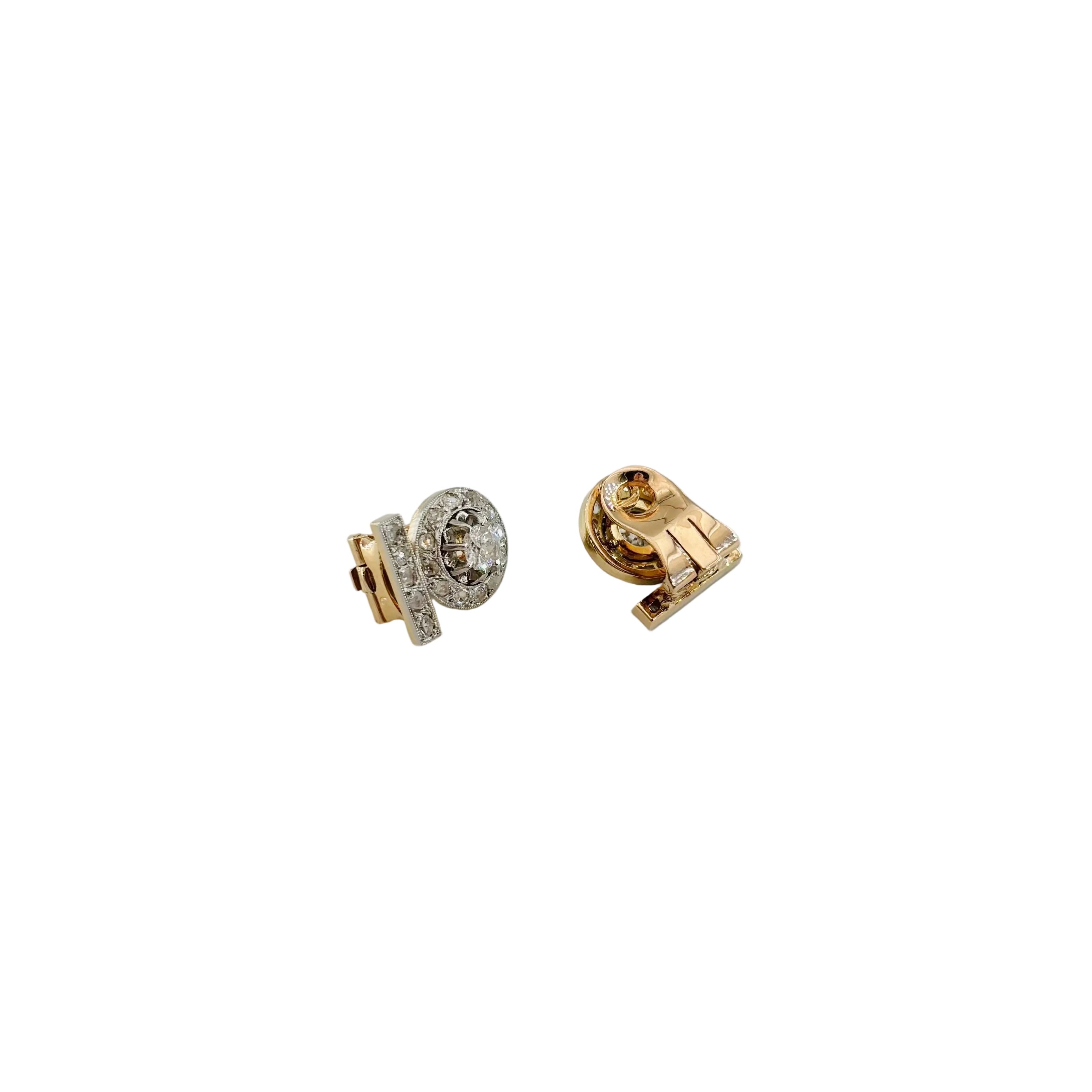 Boucles d'oreilles Clips Art Déco en platine, or jaune et diamants