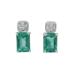 Boucles d’oreilles Puces en or blanc, émeraudes et diamants