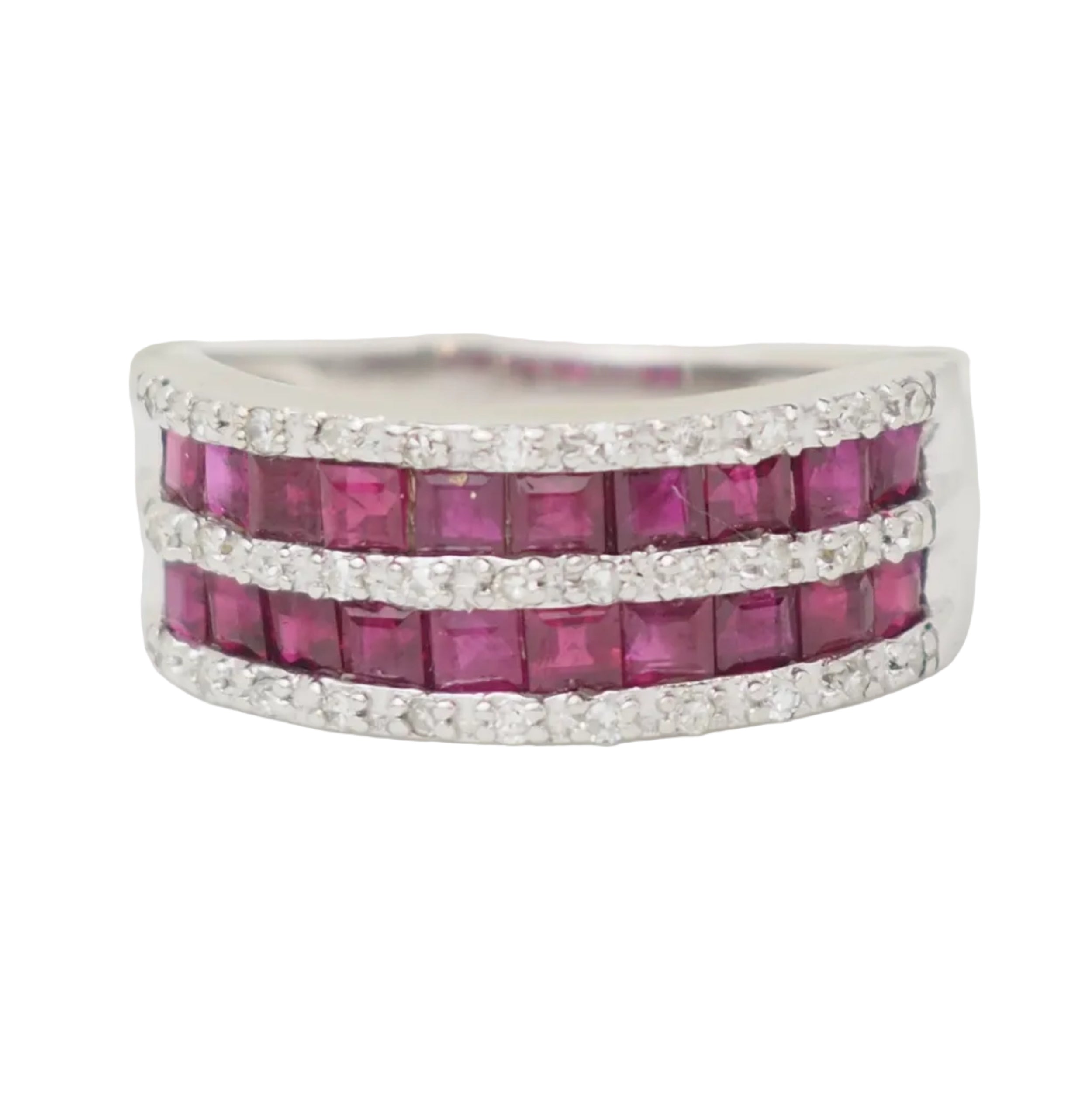 Bague Bandeau en or blanc, rubis, et diamants