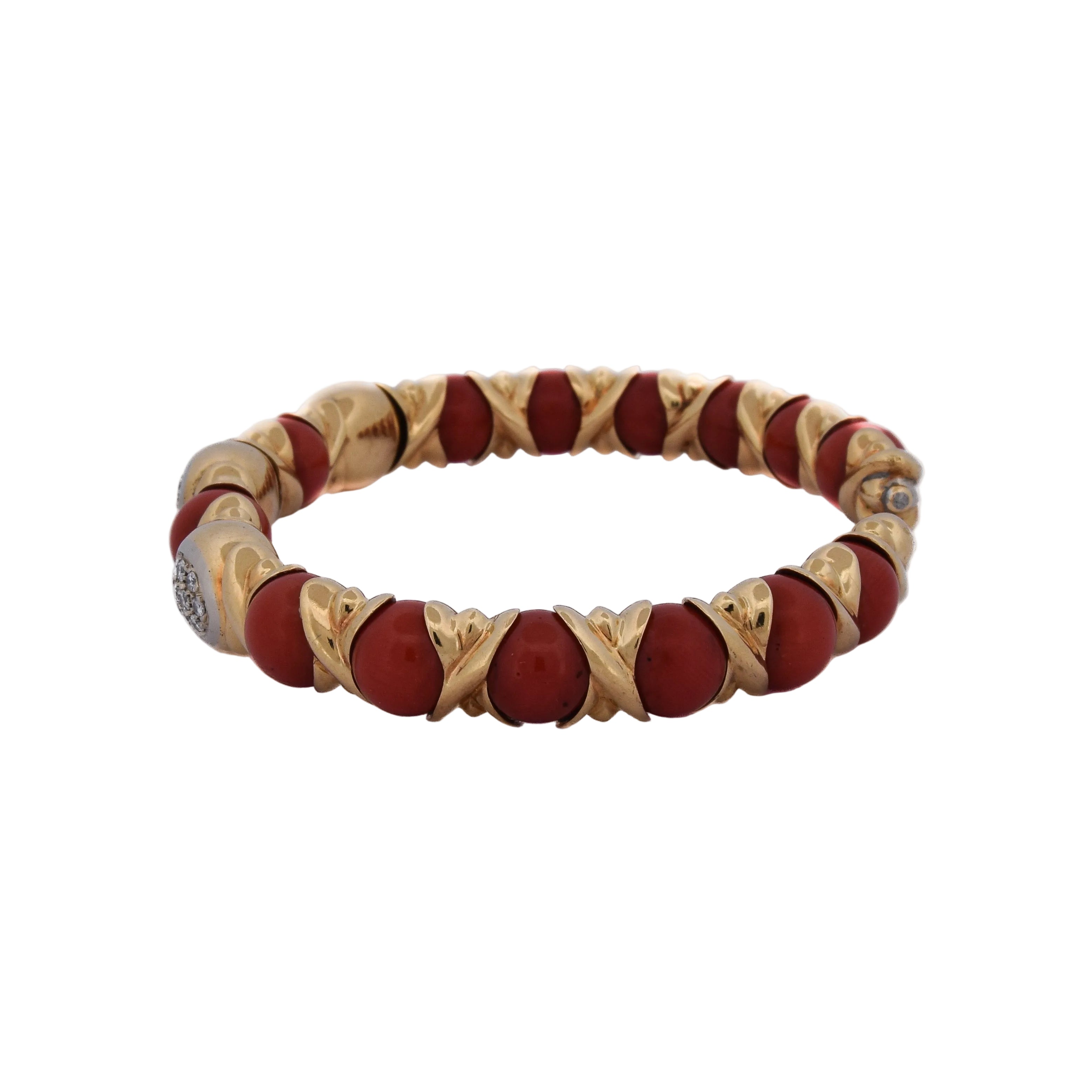 Bracelet Jonc CHANTECLER CAPRI en or jaune, corail et diamants