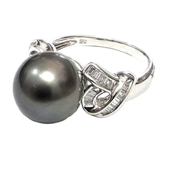 Bague Solitaire en or blanc, perle et diamants