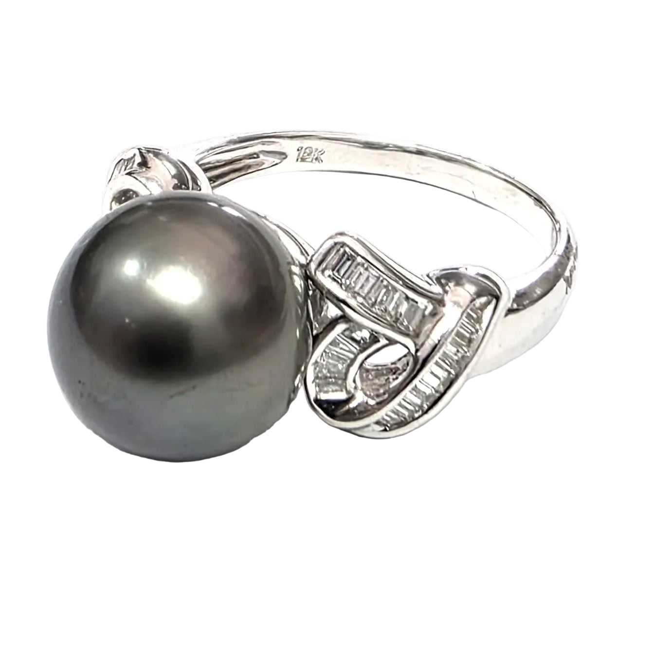 Bague Solitaire en or blanc, perle et diamants