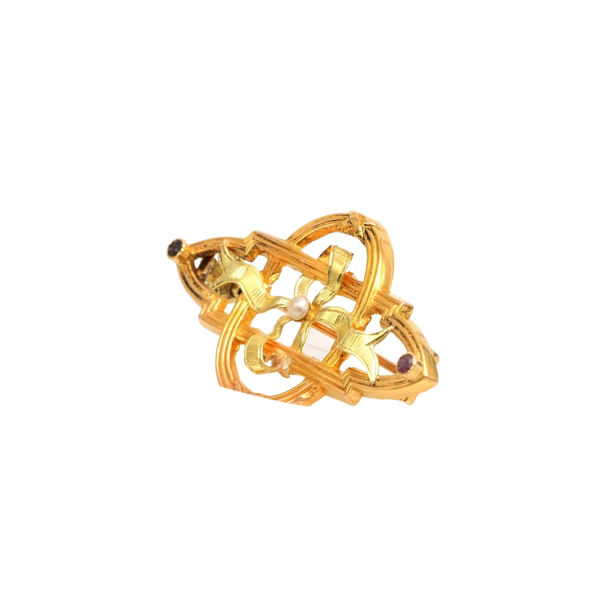 Broche Épingle en or jaune, perle et rubis