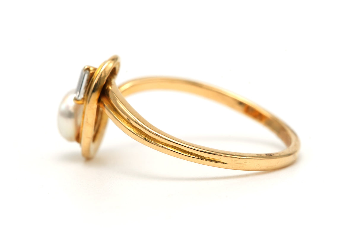 Bague Toi & Moi en or jaune, perle et diamant