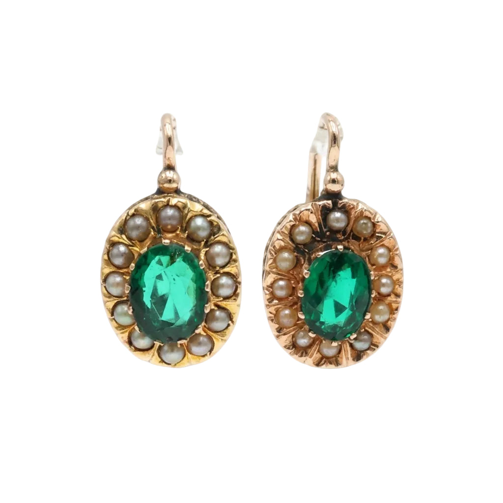 Boucles d'oreilles Dormeuses en or jaune, perles et cristal