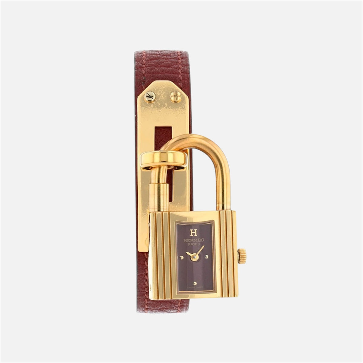 Montre HERMÈS Kelly en métal plaqué or et cuir
