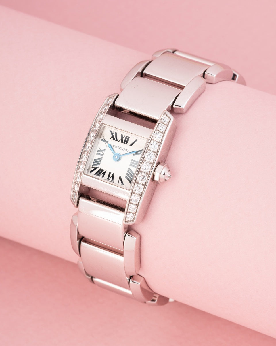 Montre CARTIER "Tankissime" PM en or blanc, acier et diamants