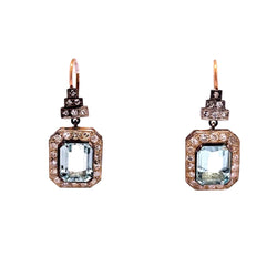Boucles d'oreilles Pendantes en or jaune, argent, aigues-marines et diamants