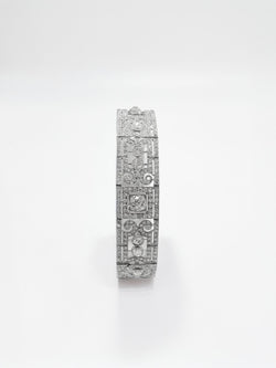 BRACELET ARTICULÉ ART DECO PALTINE ET DIAMANTS ENV. 12,50 CTS (T.18)