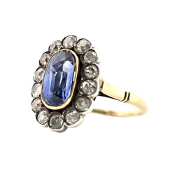 Bague Entourage en or jaune, argent, saphir et diamants