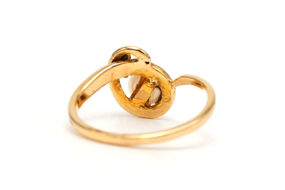 Bague Toi & Moi en or jaune, perle et diamant