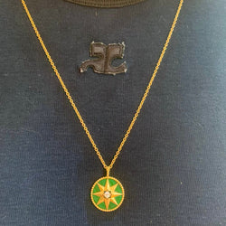Collier Pendentif DIOR "Rose des Vents" MM en or jaune, malachite et diamant