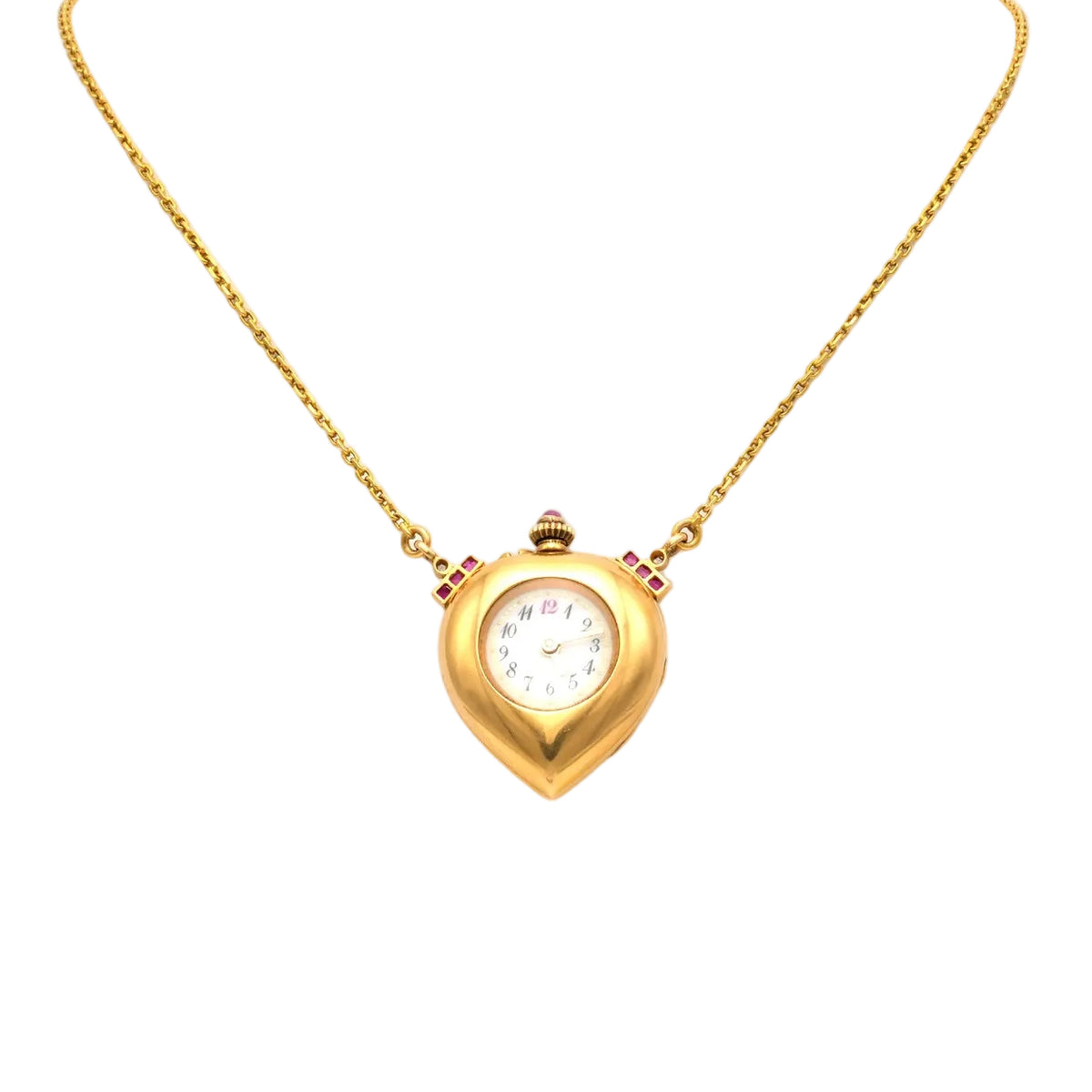 Collier Montre en or jaune, rubis et diamants