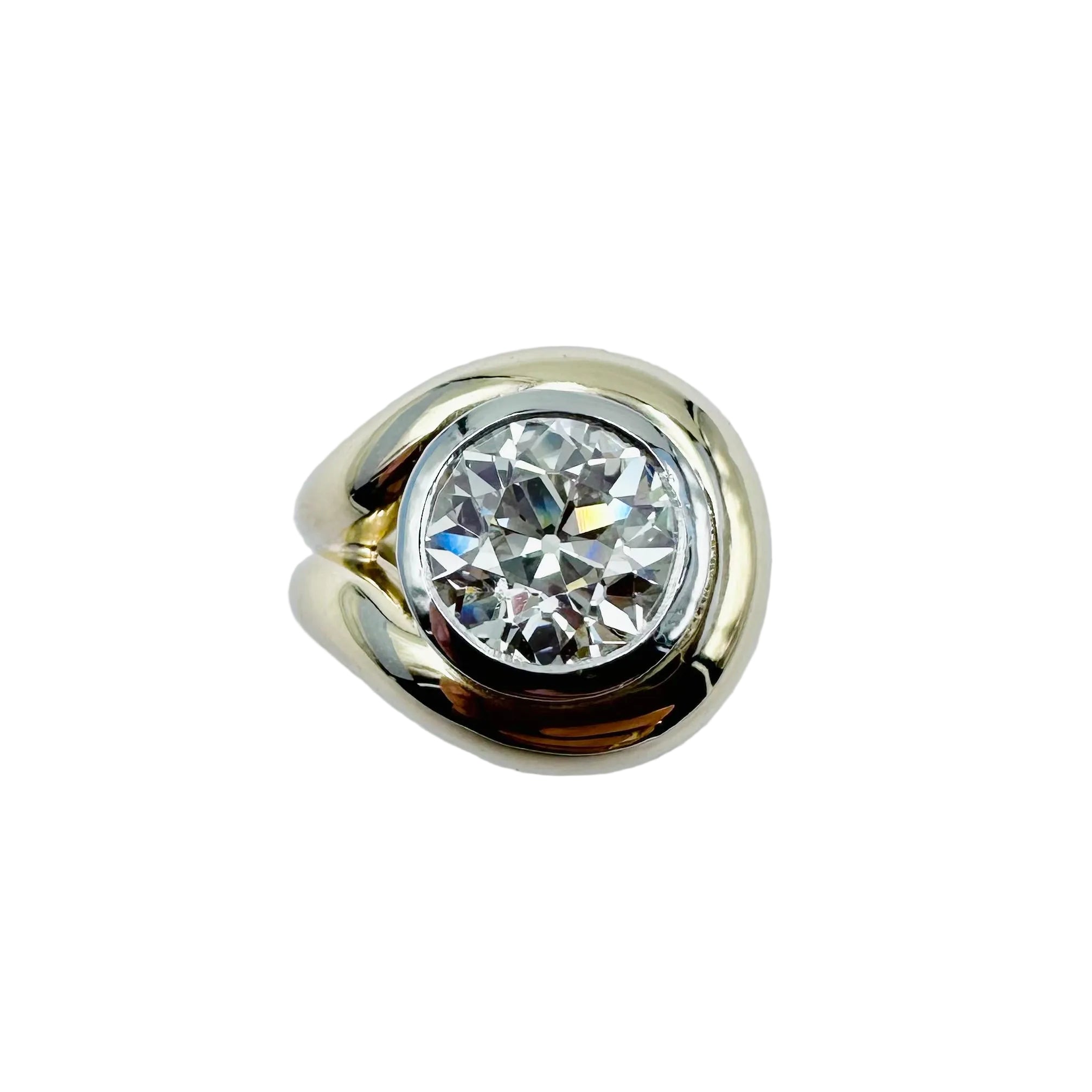 Bague Solitaire en or jaune, platine et diamant