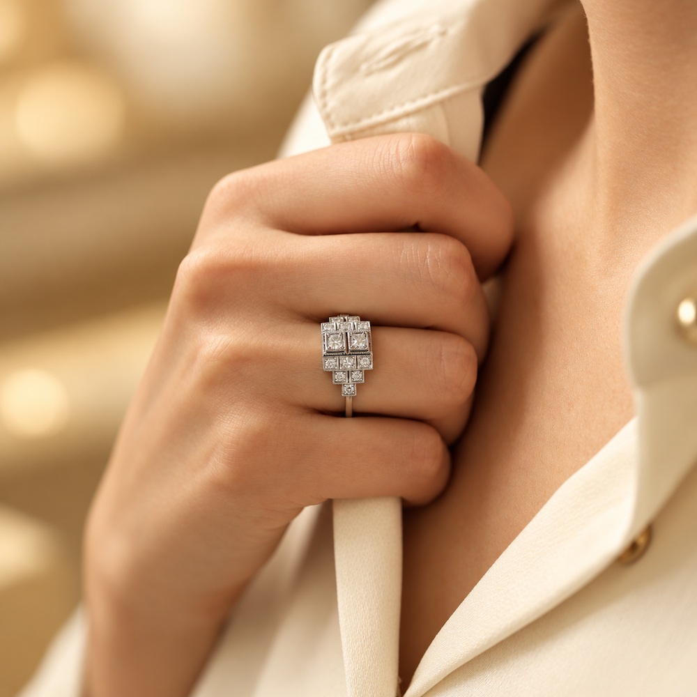 Bague en or blanc et diamants
