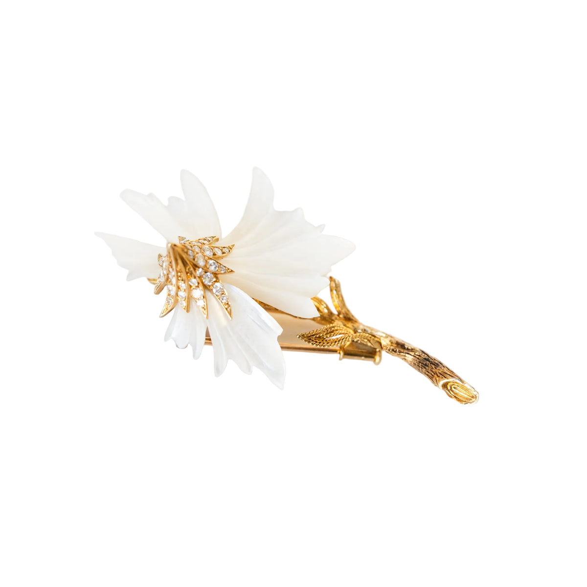 Broche Sterlé Fleur en or jaune et nacre