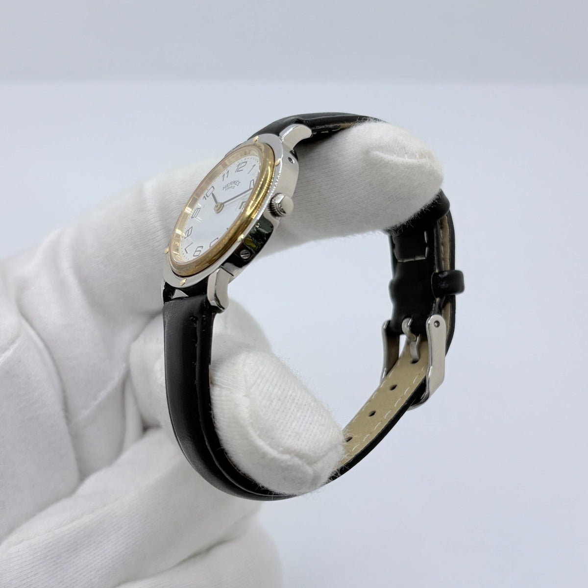 Montre HERMÈS "Clipper" en or jaune, acier et cuir