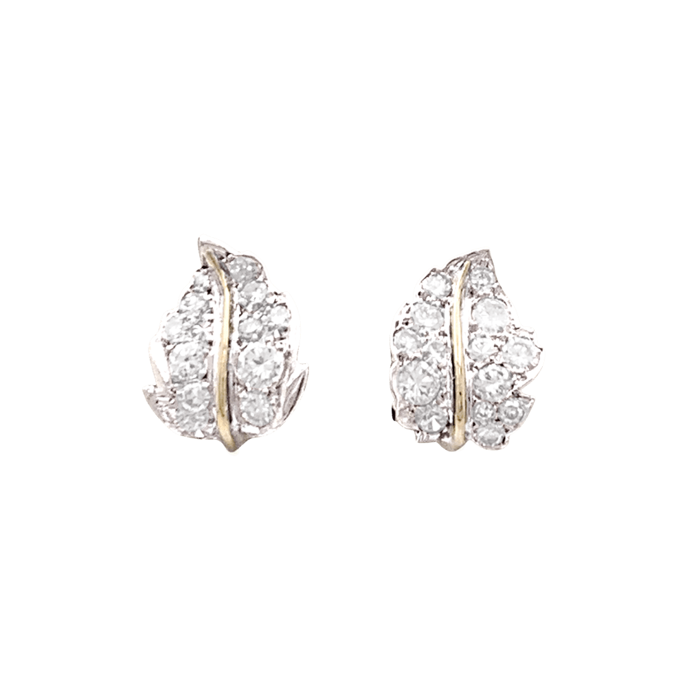 Boucles d'oreilles feuilles deux tons d'or et diamants.