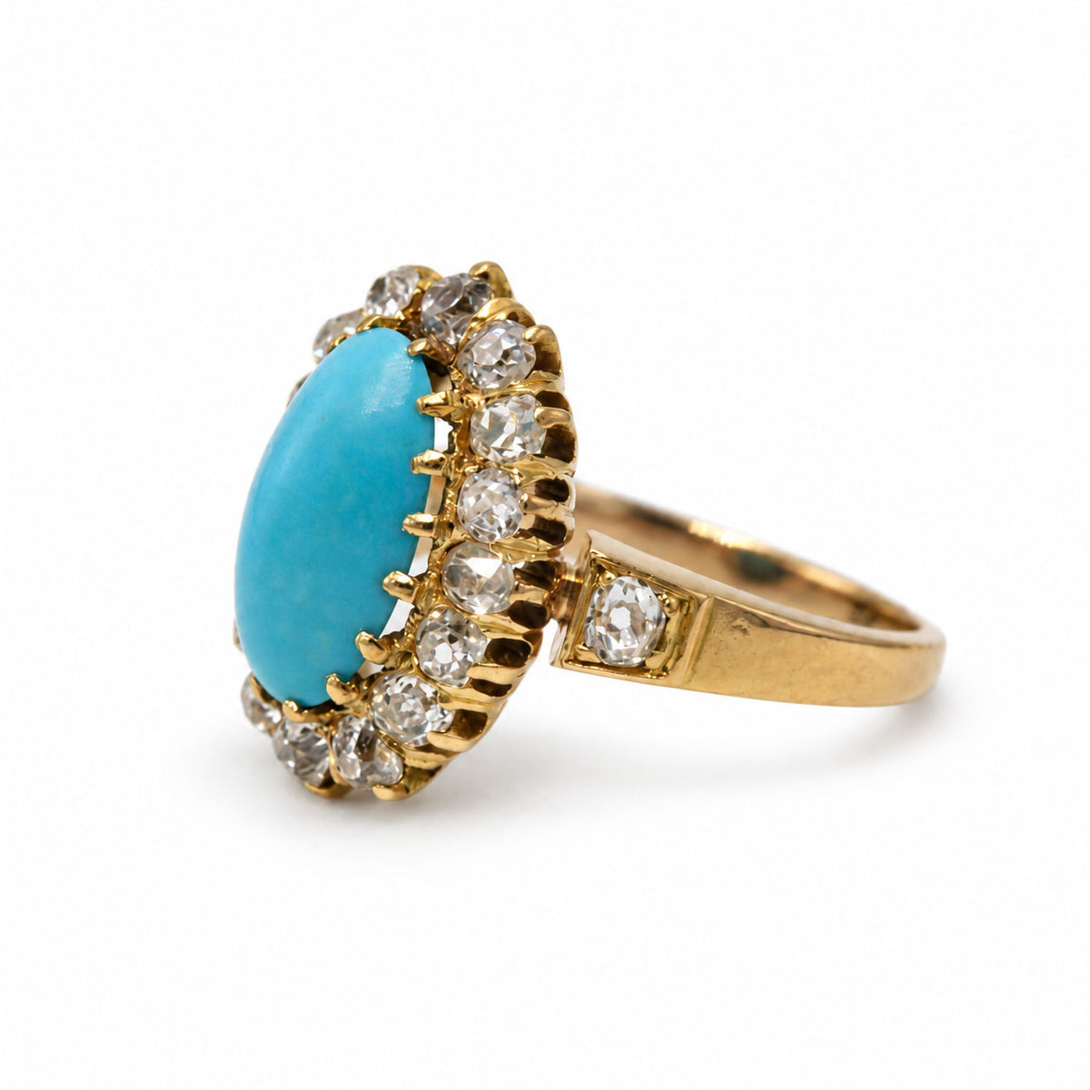 Bague Marguerite en or jaune, turquoise et diamants