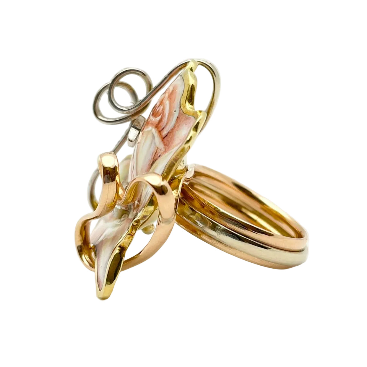 Bague Cocktail RIVALTA en or blanc, or jaune, or rose, émail et diamants