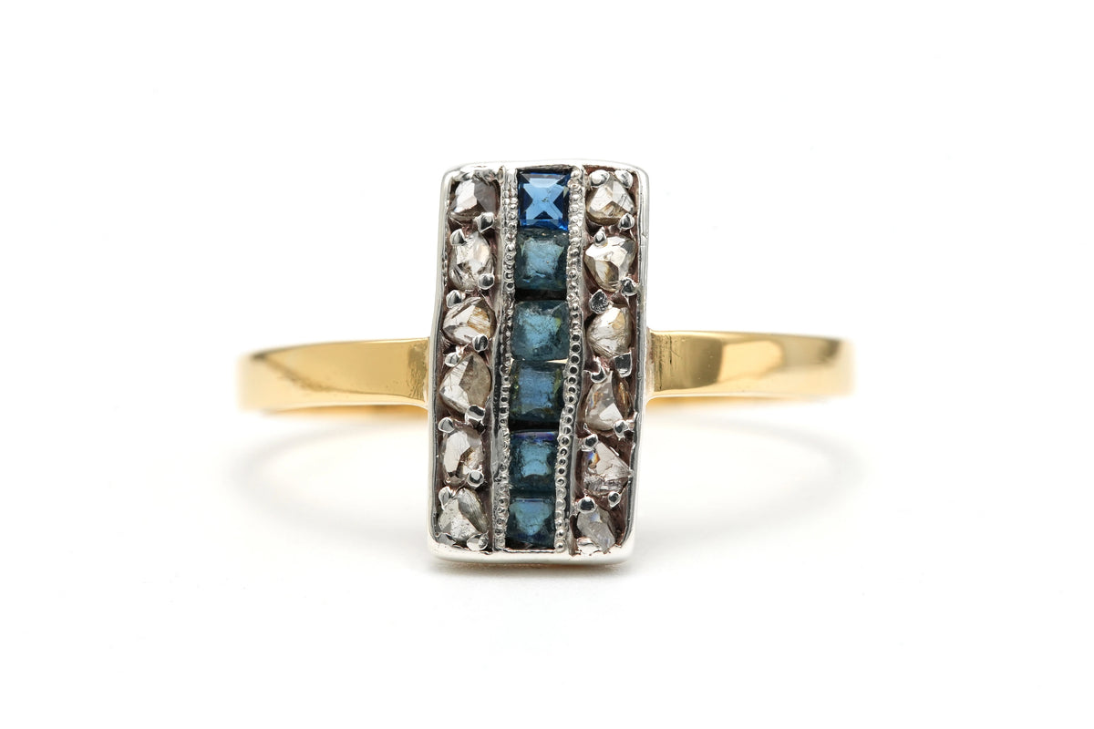 Bague en or jaune, saphirs et diamants