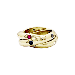 Bague Cartier, "Constellation", or jaune, saphirs, rubis, diamants.