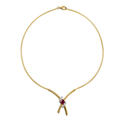 Collier Maille Gourmette en or jaune, rubis, et diamants