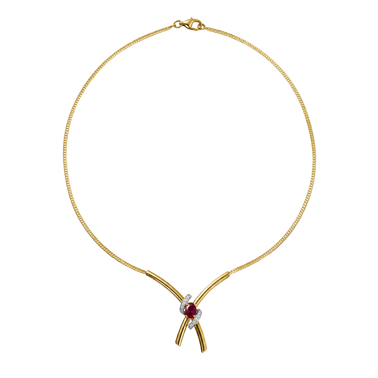 Collier Maille Gourmette en or jaune, rubis, et diamants