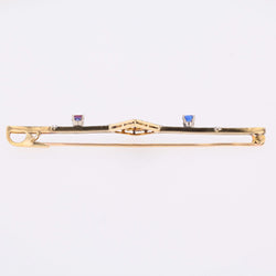 Broche Barrette en or jaune, platine, saphirs et diamants