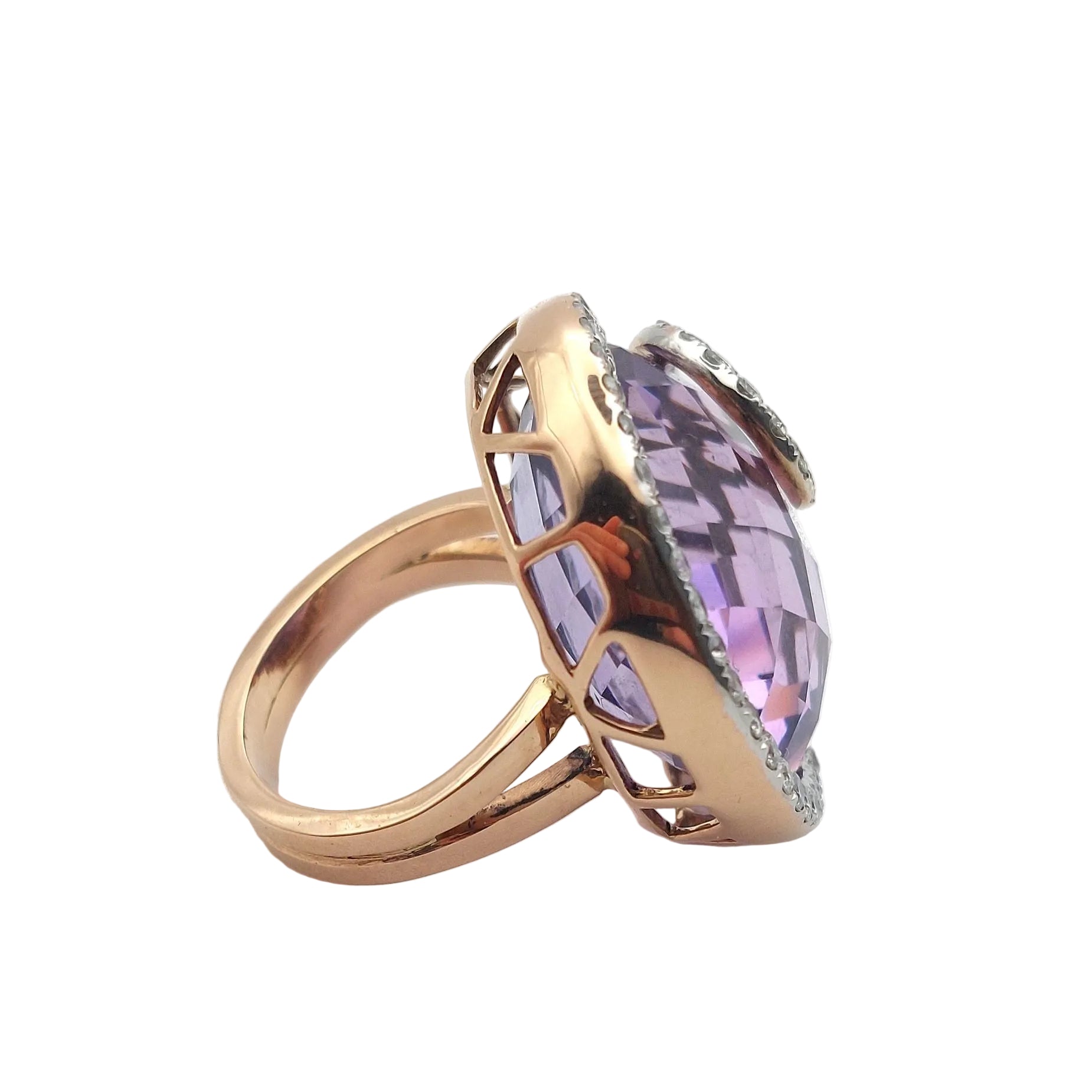 Bague Cocktail en or blanc, or rose, améthyste et diamants