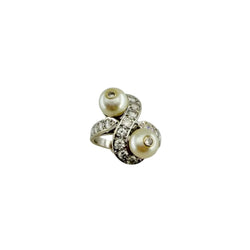 Bague Toi et Moi en or blanc, perles et diamants