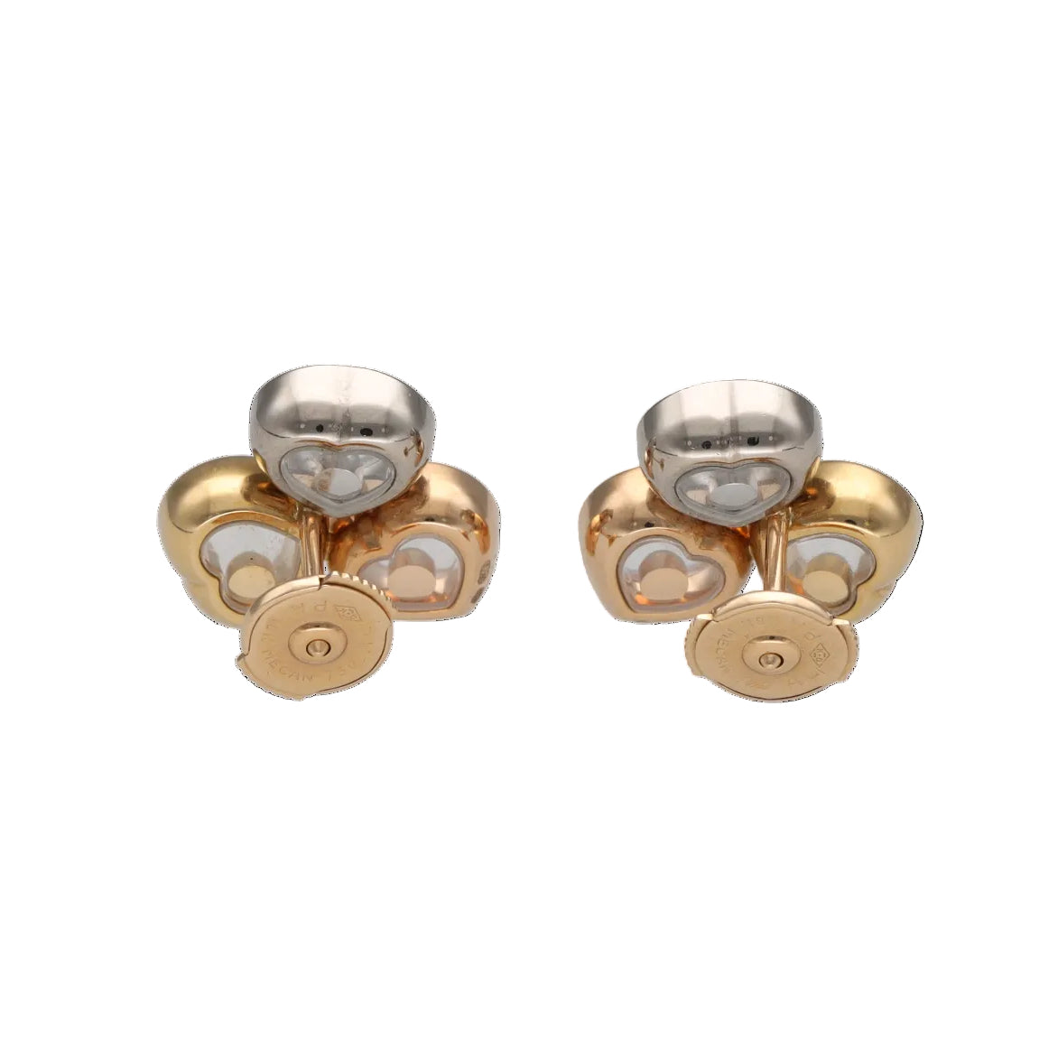 Boucles d'oreilles Puces CHOPARD "Happy Curve" en or blanc, or jaune, or rose et diamants