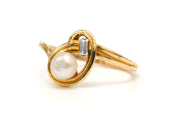 Bague Toi & Moi en or jaune, perle et diamant