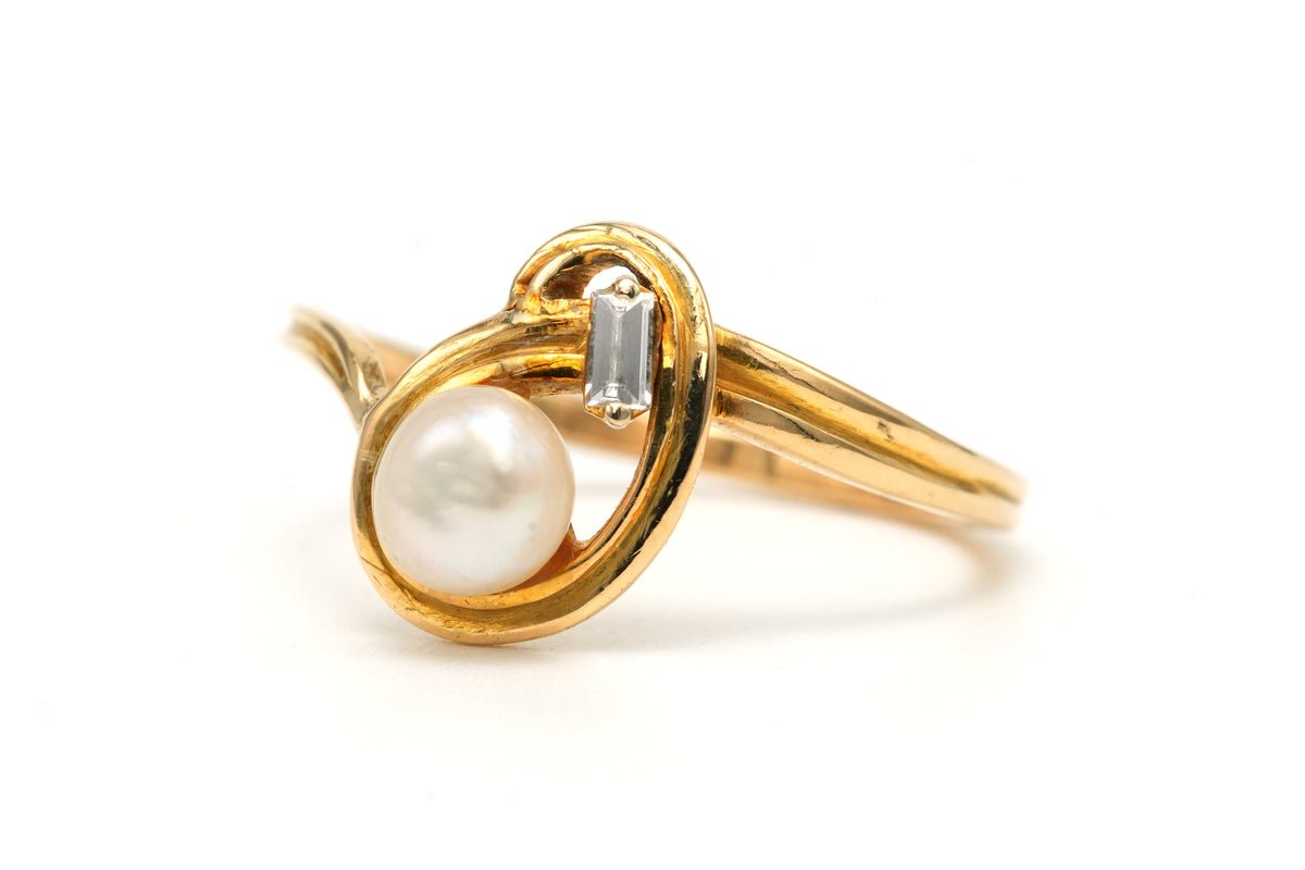 Bague Toi & Moi en or jaune, perle et diamant