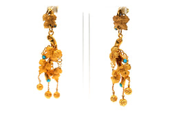 Boucles d'oreilles Pendantes en or jaune et turquoises