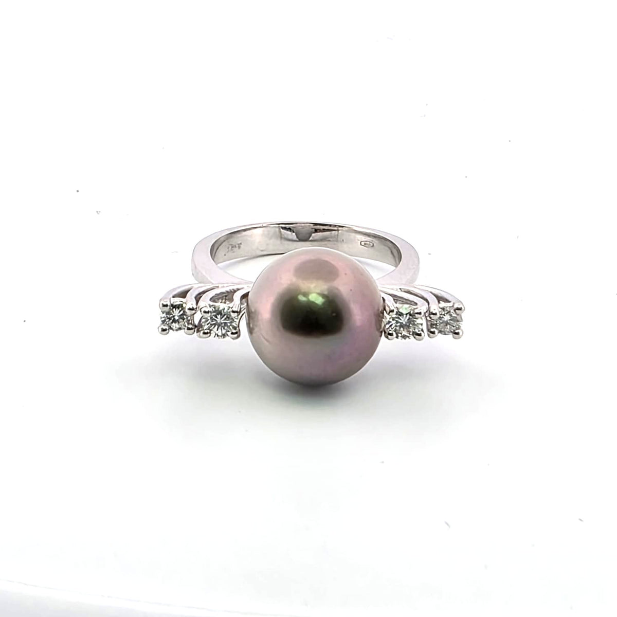 Bague Solitaire en or blanc, perle et diamants