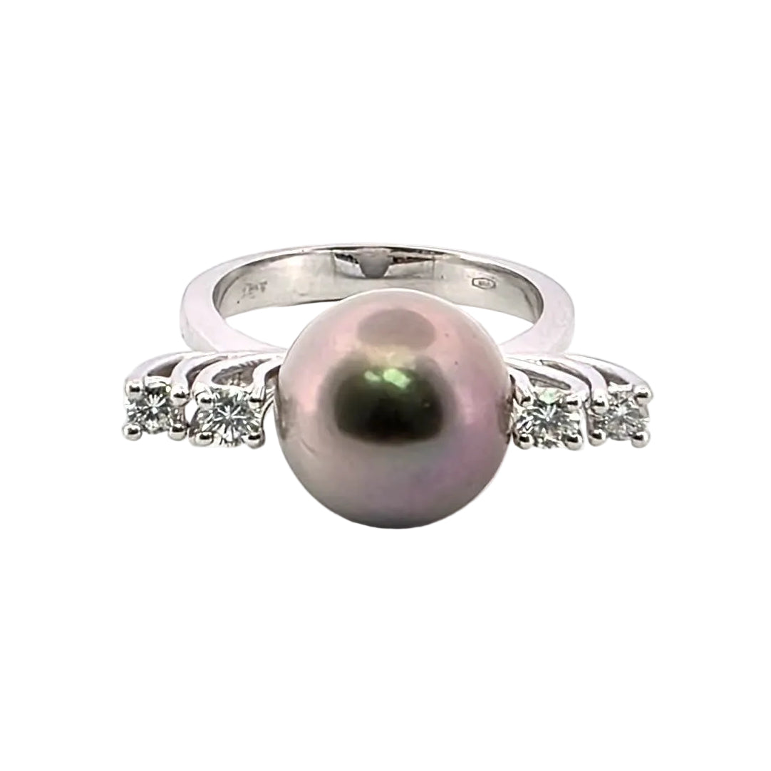 Bague Solitaire en or blanc, perle et diamants