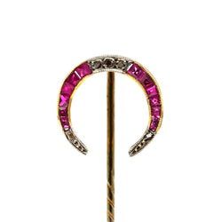 Broche en or jaune, rubis et diamants