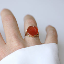Bague Chevalière en or jaune et cornaline