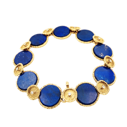 Bracelet vintage en or jaune texturé, lapis-lazuli et diamants.