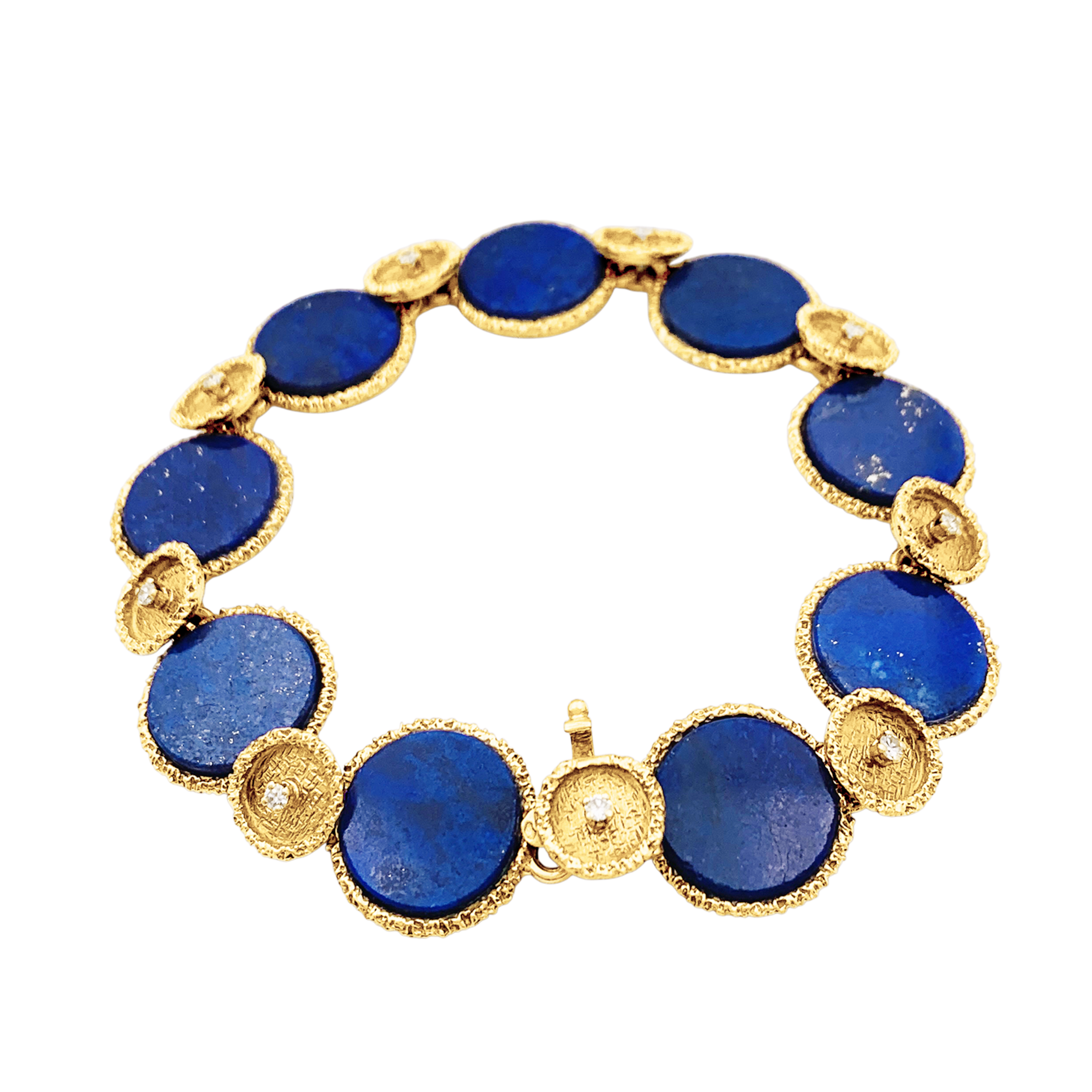 Bracelet vintage en or jaune texturé, lapis-lazuli et diamants.