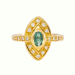 Bague  Marquise Or jaune Emeraude