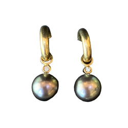 Boucles d'oreilles Créoles en or jaune, perles et diamants